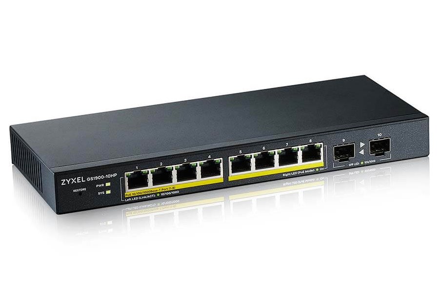 Zyxel GS1900-10HP v2 10-port Desktop Gigabit Web Smart switch: 8x Gigabit metal + 2x SFP, IPv6, 802.3az (Green), PoE