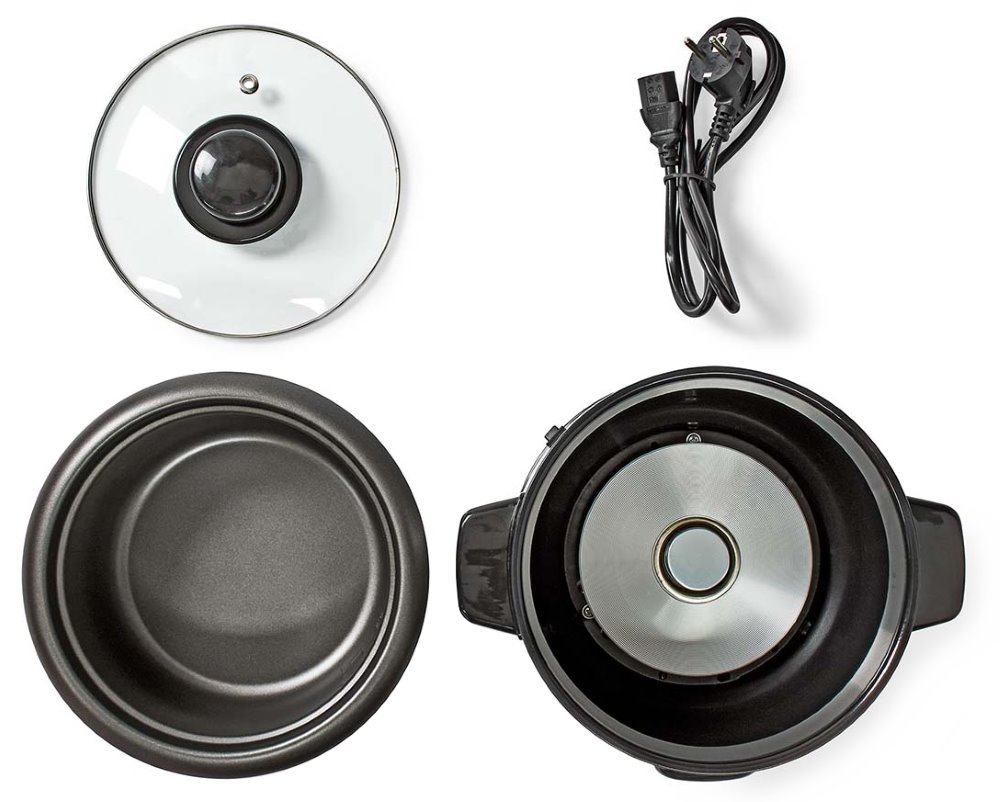 NEDIS rýžovar/ spotřeba 400 W/ objem 1,0 L/ nepřilnavý povrchy/ vyjímatelná miska/ automatické vypnutí/ černo-stříbrný