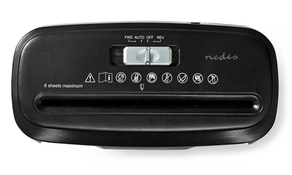NEDIS skartovačka PASH112BKA4/ formát A4/ velikost řezu 6mm/ stupeň utajení (DIN) 2/ objem nádoby 10 l/ černá