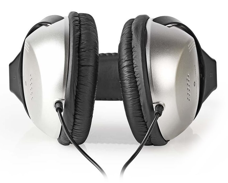 NEDIS kabelová sluchátka/ na uši/ ovládání hlasitosti/ kabel 2,70 m/ černo-stříbrné