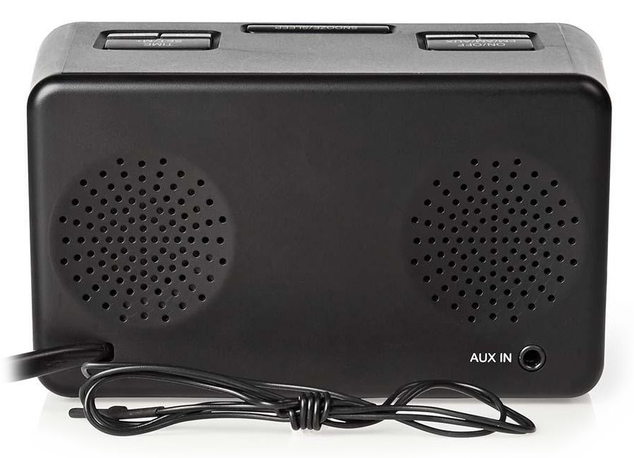 NEDIS digitální budík s rádiem/ LED displej/ 3,5 mm jack/ AM/ FM/ odložené buzení/ časovač vypnutí/ 2 alarmy/ černý