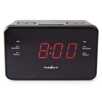 NEDIS digitální budík s rádiem/ LED displej/ 3,5 mm jack/ AM/ FM/ odložené buzení/ časovač vypnutí/ 2 alarmy/ černý