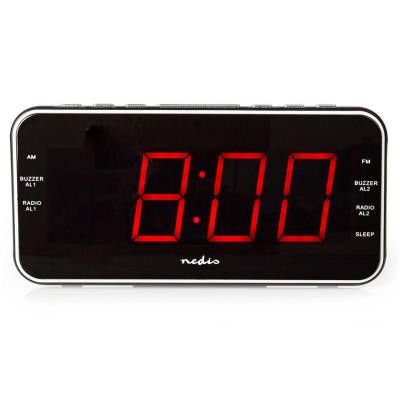 NEDIS digitální budík s rádiem/ LED displej/ 3,5 mm jack/ AM/ FM/ odložené buzení/ časovač vypnutí/ 2 alarmy/ černý