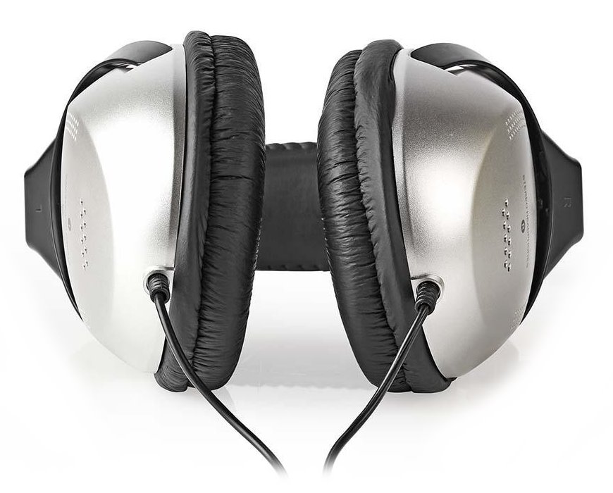 NEDIS kabelová sluchátka/ na uši/ ovládání hlasitosti/ kabel 6 m/ černo-stříbrné