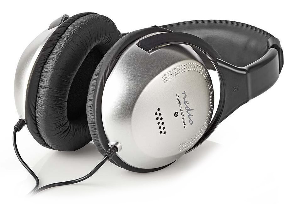 NEDIS kabelová sluchátka/ na uši/ ovládání hlasitosti/ kabel 6 m/ černo-stříbrné