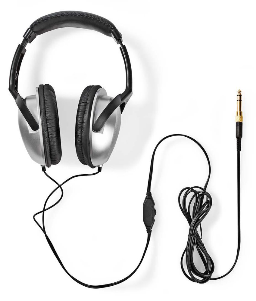 NEDIS kabelová sluchátka/ na uši/ ovládání hlasitosti/ kabel 6 m/ černo-stříbrné