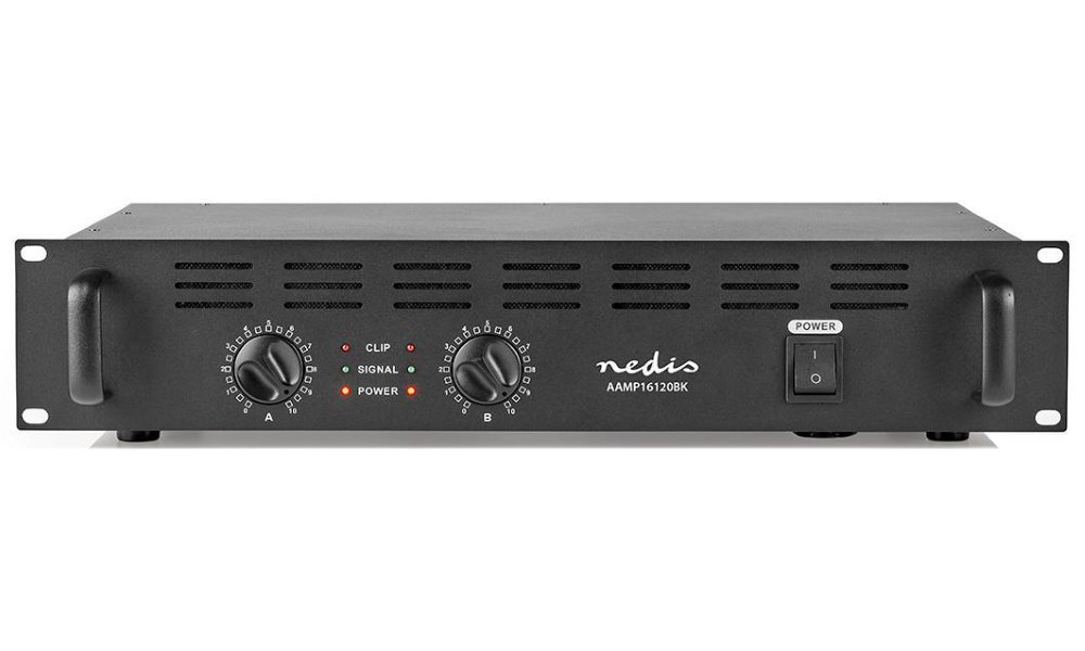 NEDIS PA zesilovač/ RMS 2x 100 W @ 8 Ohm/ 2x 150 W @ 4 Ohm/ 2 kanály/ 2U/ montáž do 19" stojanu/ kov/ černý
