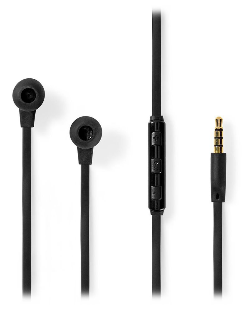 NEDIS kabelová sluchátka + mikrofon/ 3,5 mm jack/ ovládání hlasitosti/ kabel 1,20 m/ černo-stříbrné
