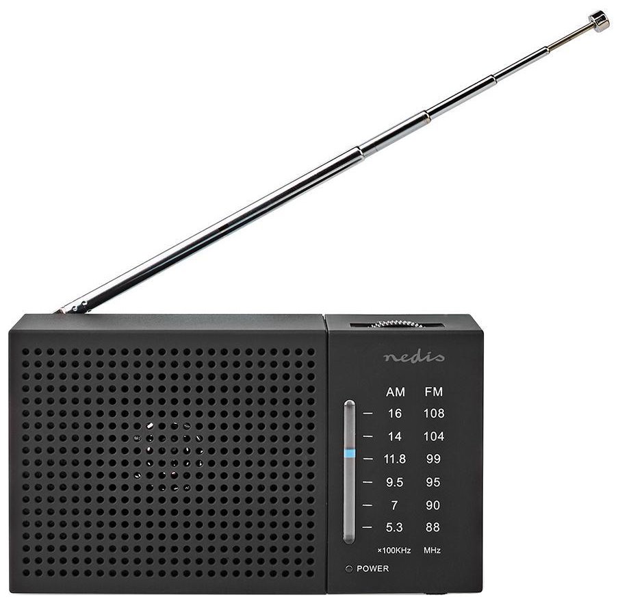 NEDIS přenosné rádio/ AM/ FM/ napájení z baterie/ analogové/ 1.5 W/ výstup pro sluchátka/ černé