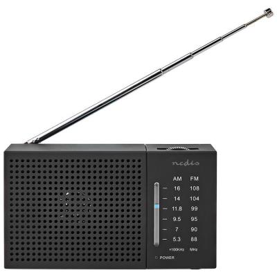 NEDIS přenosné rádio/ AM/ FM/ napájení z baterie/ analogové/ 1.5 W/ výstup pro sluchátka/ černé