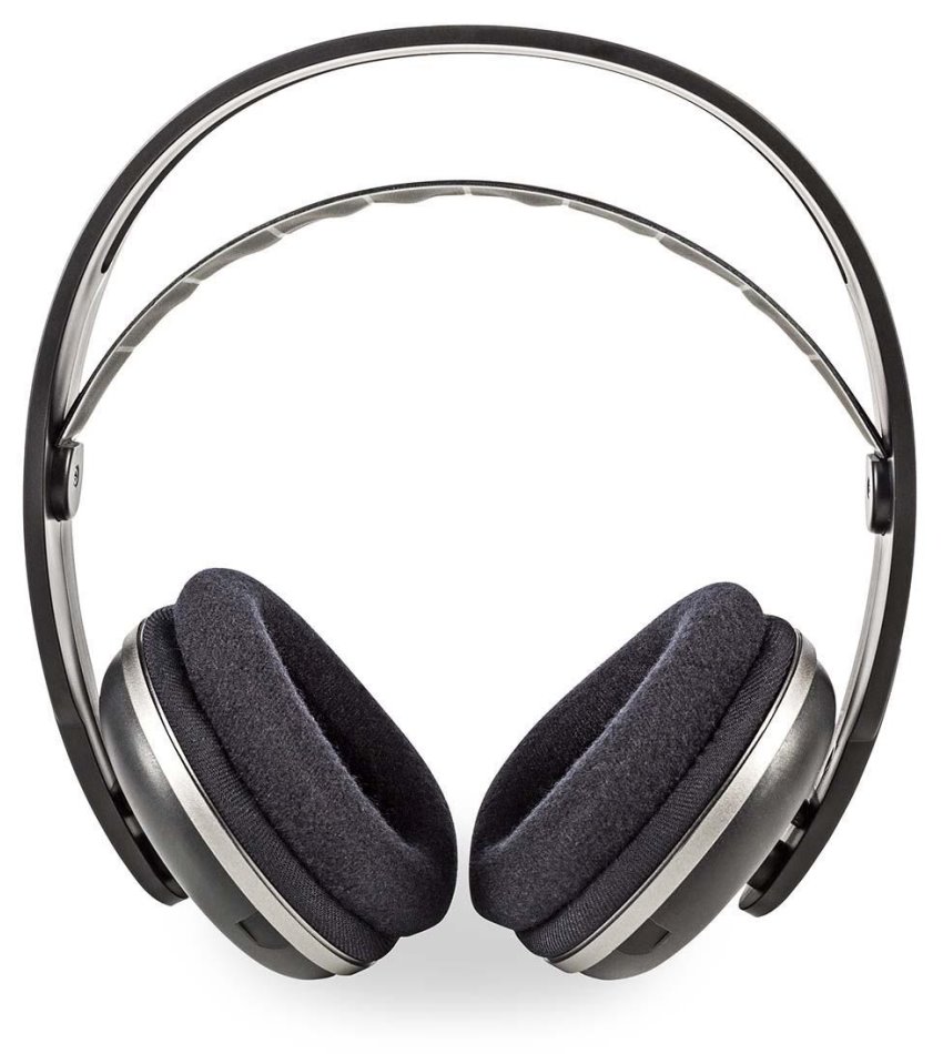 NEDIS bezdrátová TV sluchátka/ RF/ na uši/ výdrž 11 hodin/ rozsah 100 m/ digitální zvuk/ vyvážení zvuku/ černo-stříbrné