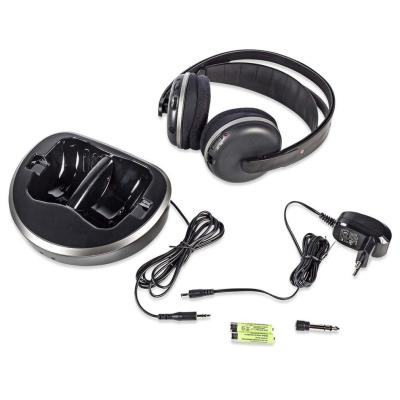 NEDIS bezdrátová TV sluchátka/ RF/ na uši/ výdrž 11 hodin/ rozsah 100 m/ digitální zvuk/ vyvážení zvuku/ černo-stříbrné