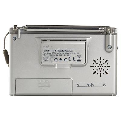 NEDIS přenosné rádio/ AM/ FM/ SW/ napájení z baterie/ síťové napájení/ digitální/ 1.5 W/ budík/ časovač vypnutí/ šedé