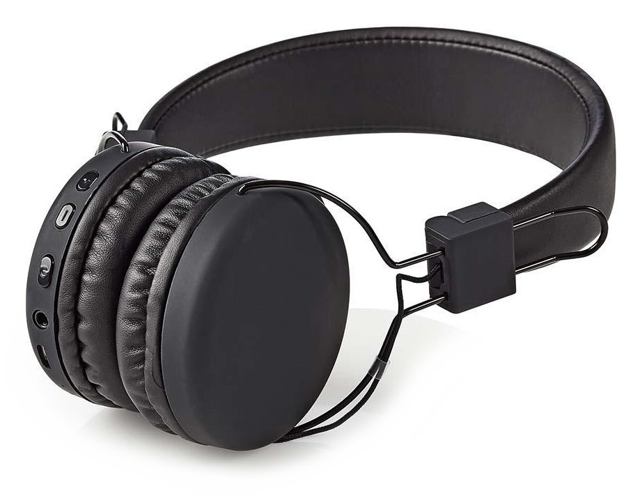 NEDIS bezdrátová sluchátka + mikrofon/ ON-EAR/ výdrž 15 hodin/ ovládání stiskem/ ovládání hlasitosti/ černé