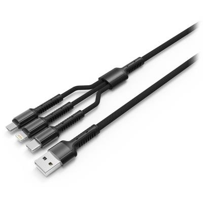 Colorway Nabíjecí Kabel 3v1 Lightning+MicroUSB+USB-C/ 4A/ Nylon/ 1,2m/ Šedivý