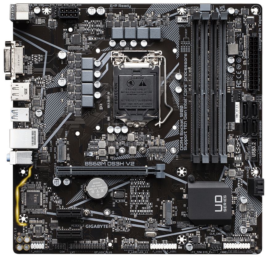 GIGABYTE B560M DS3H V2 / Intel B560 / LGA1200 / 4x DDR4 / 2x M.2 / DVI-D / HDMI / DP / USB-C / mATX