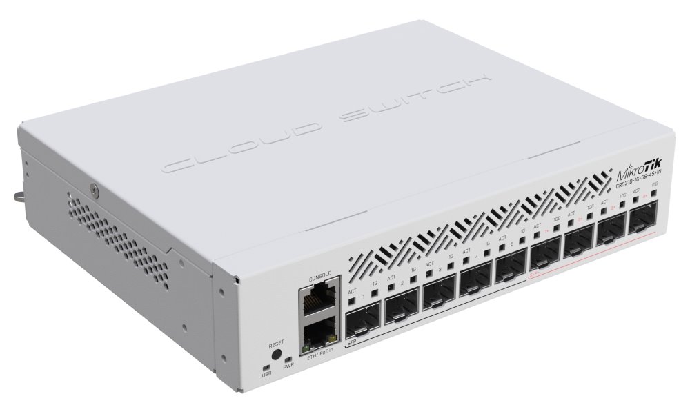 MikroTik Cloud Router Switch CRS310-1G-5S-4S+IN, 800MHz CPU, 256MB RAM, 5xSFP, 4xSFP+, 1x GbE, LCD, vč. L5 licence