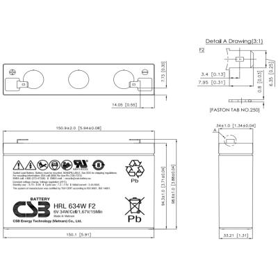 CSB Pb záložní akumulátor VRLA AGM 6V/9Ah (HRL634W F2)