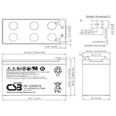 CSB Pb záložní akumulátor VRLA AGM 12V/9Ah (HR1234W F2)