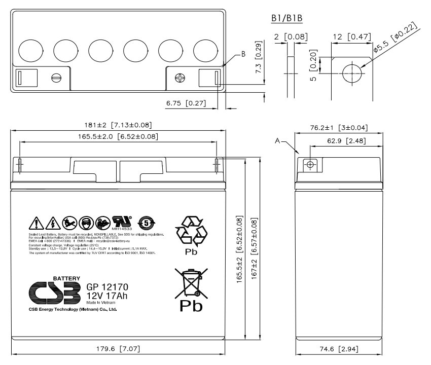 CSB Pb záložní akumulátor VRLA AGM 12V/17Ah (GP12170)
