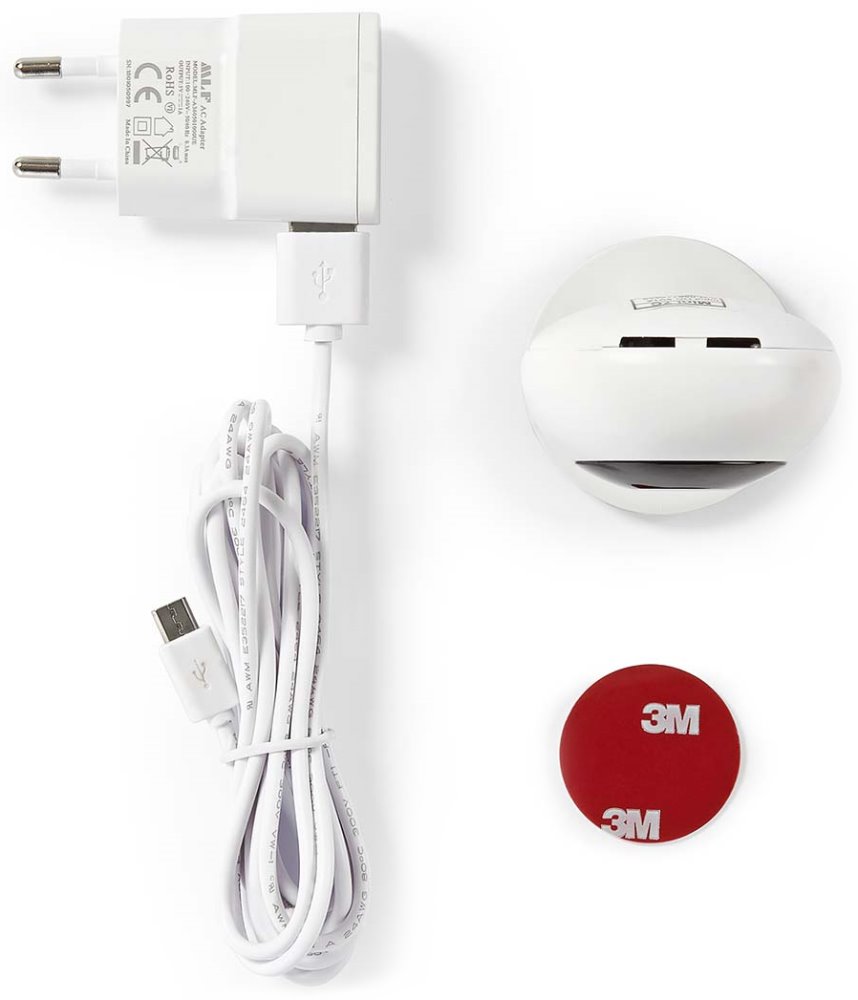 NEDIS IP Kamera/ Wi-Fi/ vnitřní/ 1080p/ micro USB/ MicroSD/ Cloud/ noční vidění/ Android/ iOS/ adaptér/ bílá