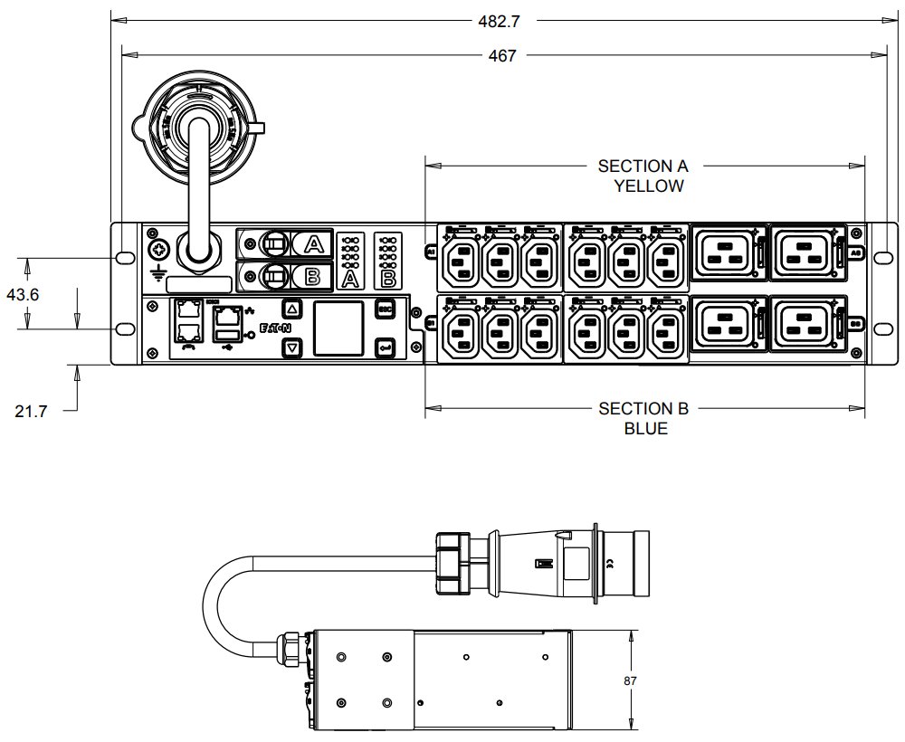 EATON ePDU: Řízené IEC - 2U, In: 309 32A 1P - Out: 12x C13, 4x C19