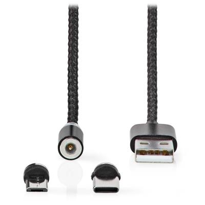 NEDIS USB 2.0 kabel/ USB-A Zástrčka - USB micro-B zástrčka/USB-C zástrčka/ magnet konektory/ černý/ blistr/ 2 m