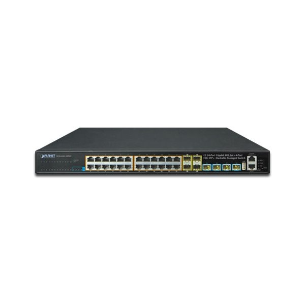 Planet SGS-6341-24P4X L3 switch, 24x1Gb, 4x1Gb SFP, 4x10Gb SFP+, 24x PoE 802.3at 370W, HW/IP stack, VSF/Cluster