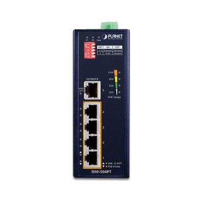 Planet ISW-504PT Průmyslový Switch 5x RJ-45, VLAN + Extend, -40~+75°C, PoE+ 802.3af/at 120W, 12-48VDC power-in