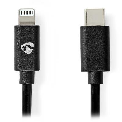 NEDIS Lightning kabel/ USB 2.0/ Apple Lightning 8pinový/ USB-C zástrčka/ kulatý/ černý/ 1m