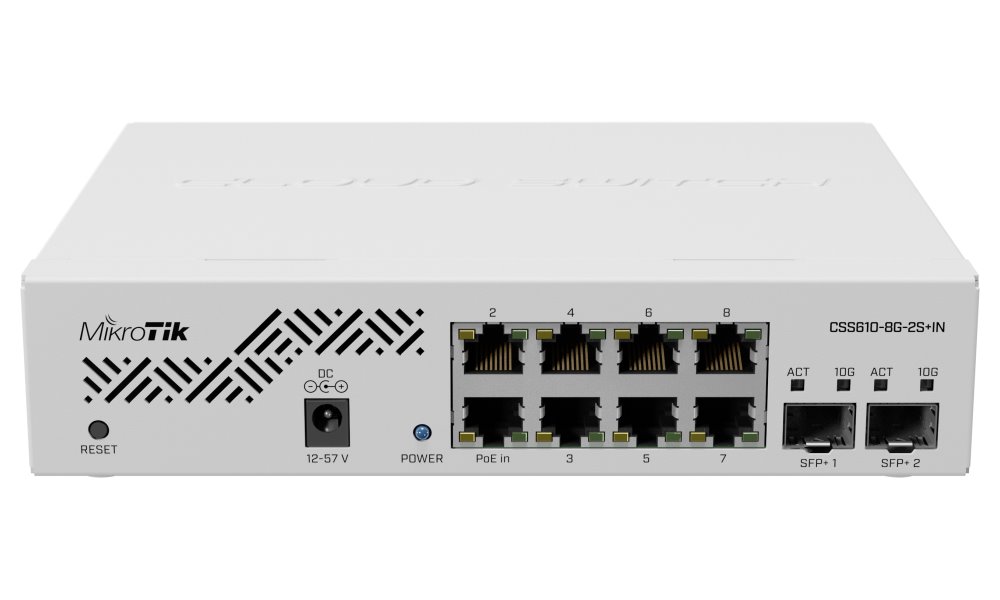 Mikrotik managed Switch CSS610-8G-2S+IN, 8x GbE, 2x 10G SFP+, SwO, zdroj