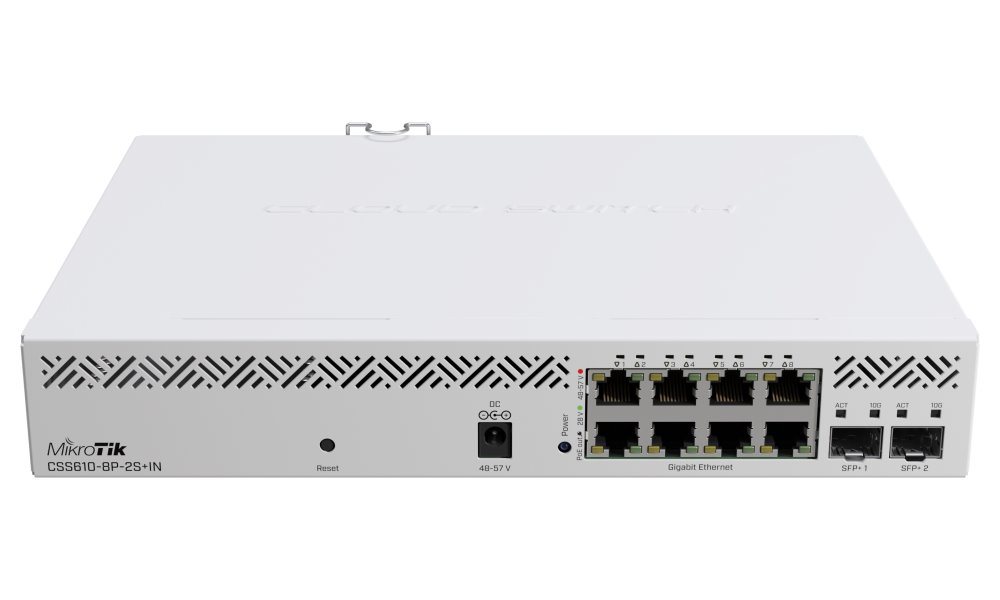 MikroTik managed Switch CSS610-8P-2S+IN 8x GbE PoE+, 2x 10Gb SFP+, SwOS, PSU (PoE budget 140W)