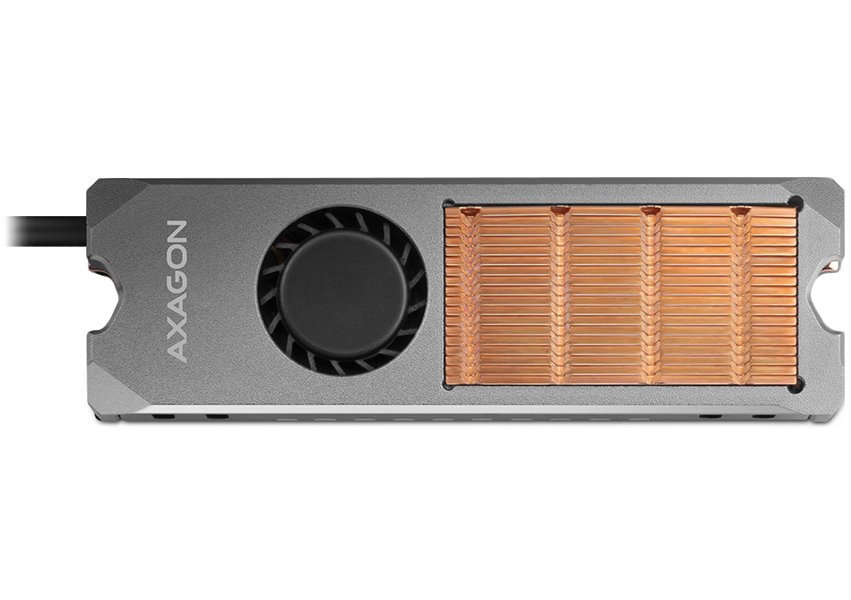 AXAGON měděný chladič s ventilátorem pro M.2 SSD / CLR-M2FAN / 2280 / výška chladiče 12mm