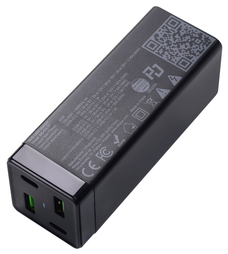 TRX Akyga AK-CH-17 USB nabíječka 220V/ 5-20V/ 65W/ 2x USB-C + 2x USB-A/ PD 3.0/ QC 4+/ AFC/ FCP/ SCP/ Apple 2.4A/ PPS/ č