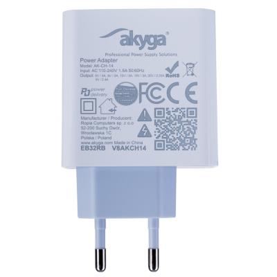 TRX Akyga AK-CH-14 USB nabíječka 220V/ 5-20V/ 45W/ USB-C + USB-A/ PD 3.0/ QC 3.0/ AFC/ FCP/ Apple 2.4A/ PPS/ bílá