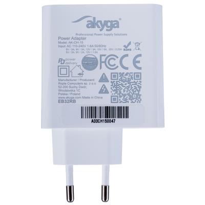 TRX Akyga AK-CH-15 USB nabíječka 220V/ 5-20V/ 65W/ USB-C + USB-A/ PD 3.0/ QC 3.0/ AFC/ FCP/ Apple 2.4A/ PPS/ bílá
