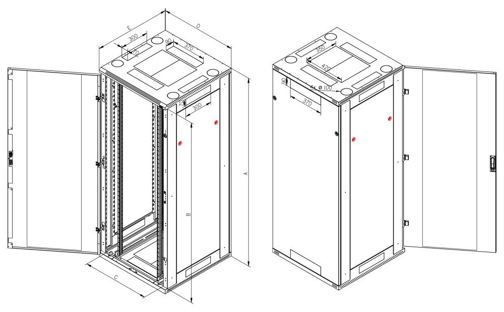 Triton 19" rozvaděč stojanový 42U/800x1000, typ RT, nosnost 1200kg, skleněné dveře, RAL7035, šedý