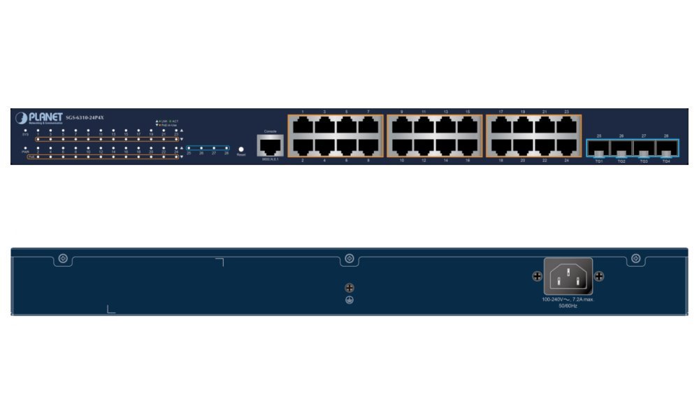Planet SGS-6310-24P4X L3 switch, 24x1Gb, 4x10Gb SFP+, 24x PoE 802.3at 370W, HW/IP stack, VSF/Cluster