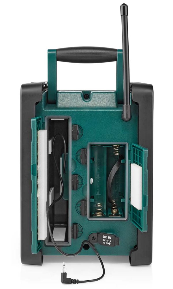 NEDIS digitální pracovní rádio/ stolní/ výkon 15W/ DAB+/ FM/ Bluetooth/ IP65/ napájení z baterie/síťové/ černo-zelené