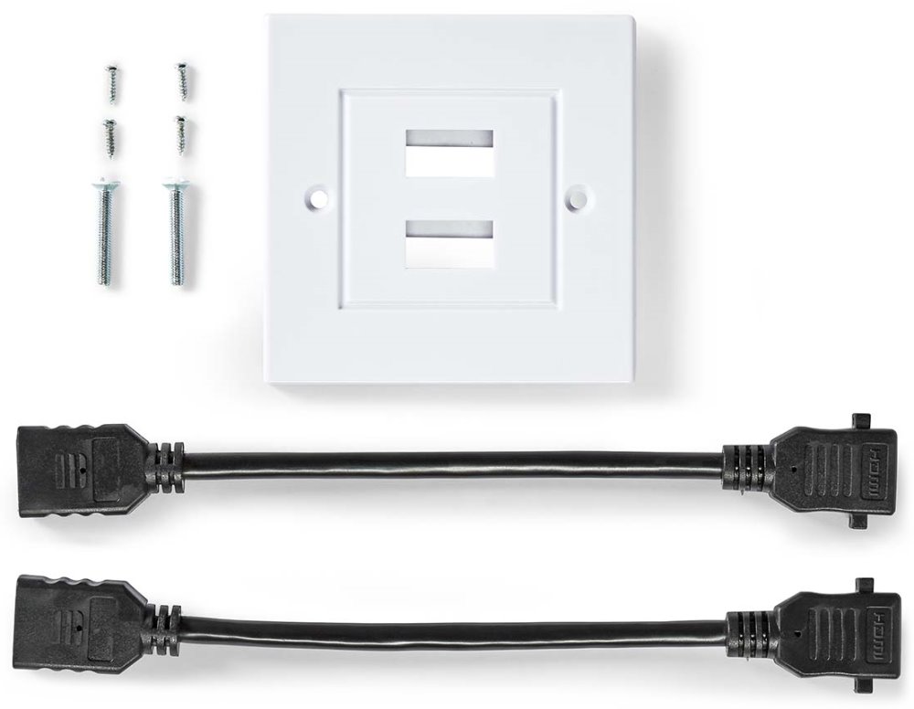 NEDIS nástěnný Box HDMI/ 2x HDMI zásuvka/ 4K@60Hz/ 18 Gbps/ pozlacené/ černo-bílý