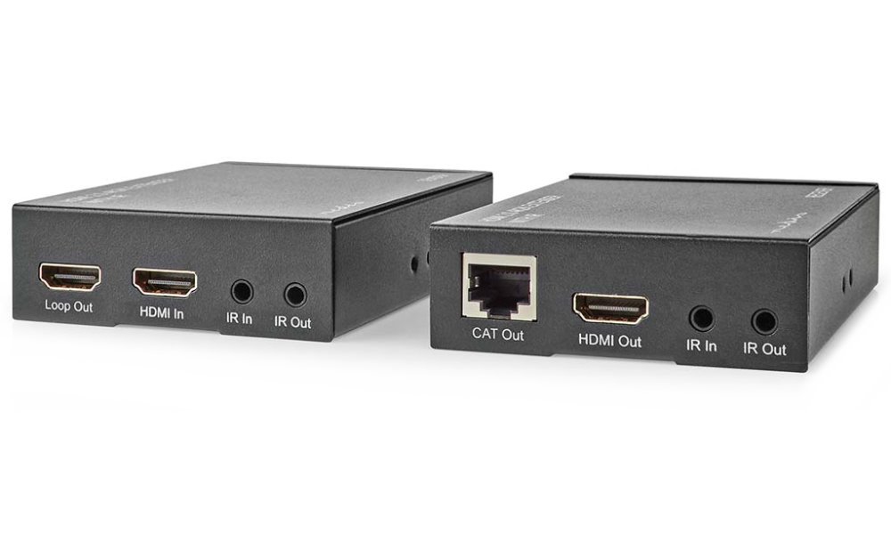 NEDIS HDMI extender/ přes Cat6/ do 60 m/ 4K@60Hz/ 18 Gbps/ HDMI/ LAN/ RS-232/ kov/ antracit