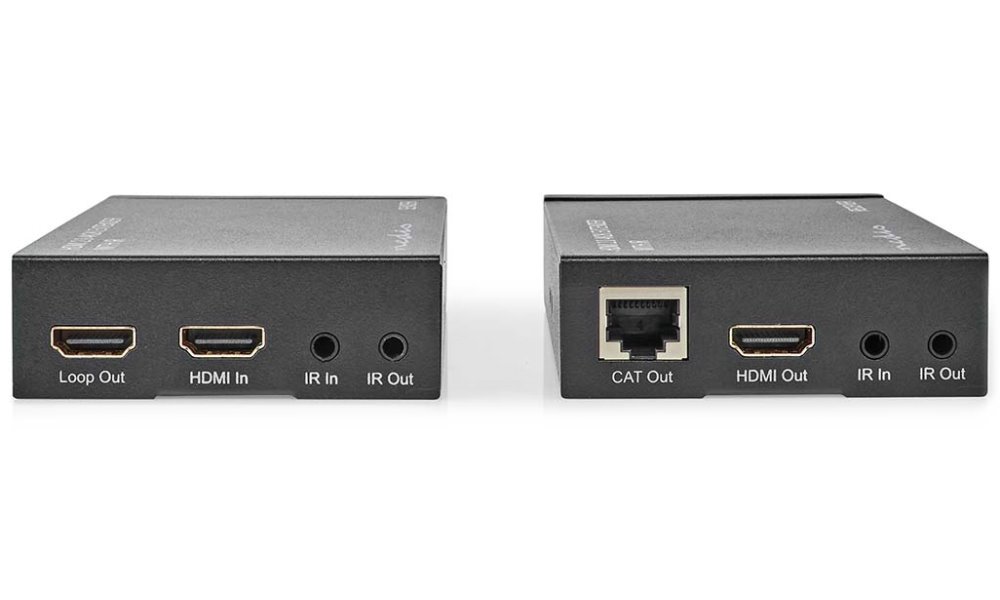 NEDIS HDMI extender/ přes Cat6/ do 60 m/ 4K@60Hz/ 18 Gbps/ HDMI/ LAN/ RS-232/ kov/ antracit