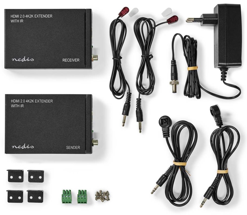 NEDIS HDMI extender/ přes Cat6/ do 60 m/ 4K@60Hz/ 18 Gbps/ HDMI/ LAN/ RS-232/ kov/ antracit