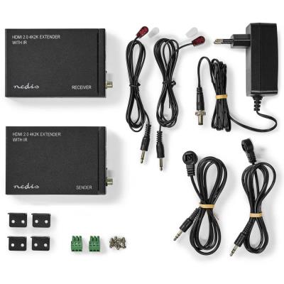 NEDIS HDMI extender/ přes Cat6/ do 60 m/ 4K@60Hz/ 18 Gbps/ HDMI/ LAN/ RS-232/ kov/ antracit
