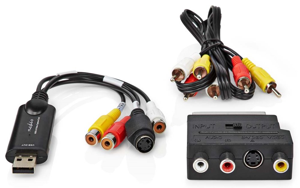 NEDIS video převodník/ USB 2.0/ 480p/ A/V kabel/ SCART/ 3x RCA zásuvka/ S-video zásuvka/ černý