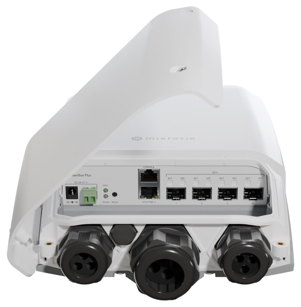 MikroTik FiberBox Plus CRS305, 4x SFP+, 1x GbE, PoE+ in 802.3af/at, IP66, L5