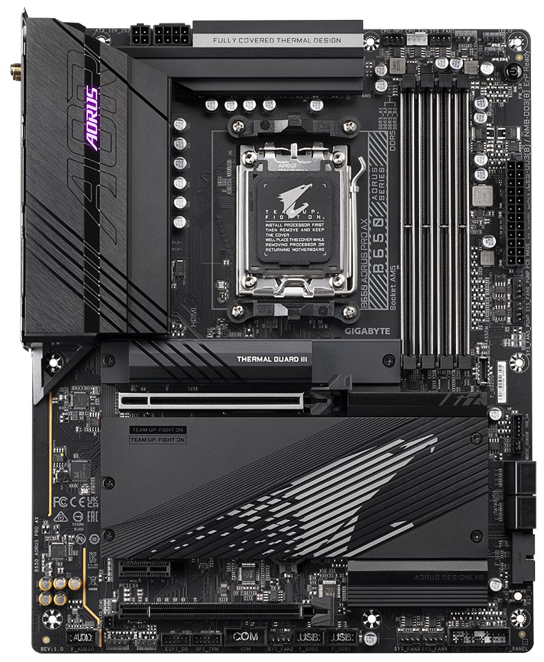 GIGABYTE B650 AORUS PRO AX / AMD B650 / AM5 / 4x DDR5 / 3x M.2 / USB-C / HDMI / WiFi / ATX