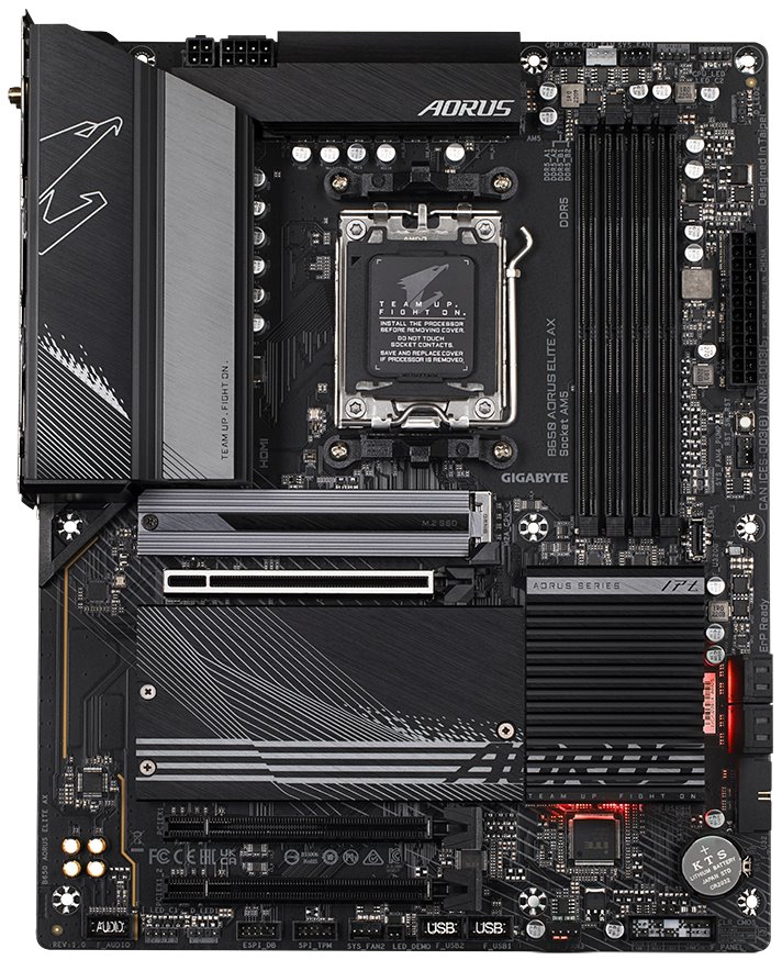 GIGABYTE B650 AORUS ELITE AX / AMD B650 / AM5 / 4x DDR5 / 3x M.2 / USB-C / HDMI / DP / WiFi / ATX