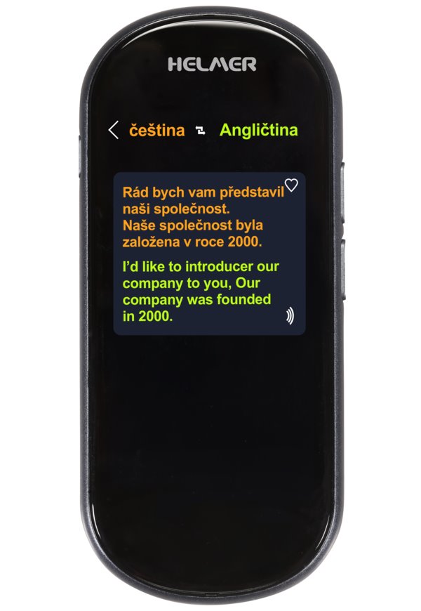 HELMER OTR 212 inteligentní hlasový překladač z/do češtiny, angličtiny, ukrajinštiny a více než 100 dalších jazyků/ 4G