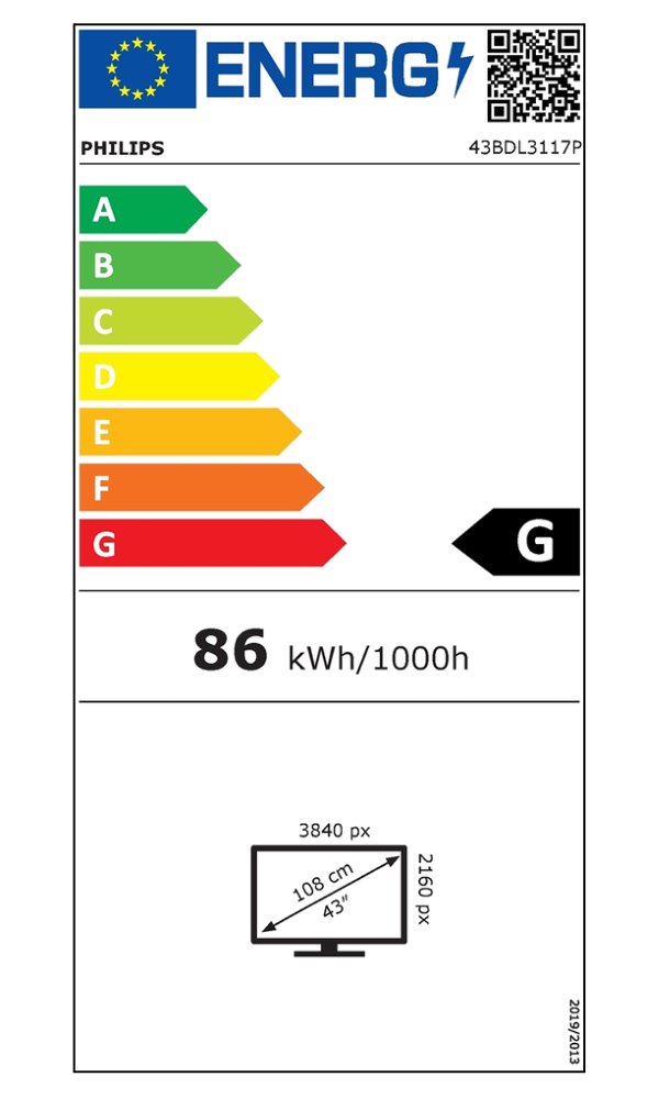 PHILIPS displej 42,5" 43BDL3117P / P-Line/ IPS/ 4K UHD/ 60Hz/ 8ms/ 24/7